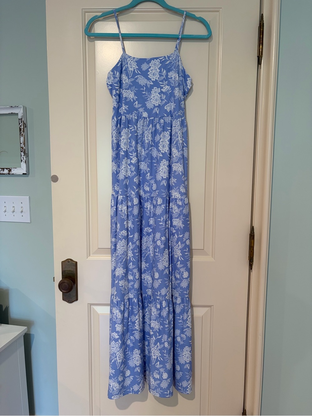 SO Blue Floral Spaghetti Strap Tiered Maxi Dress Size S